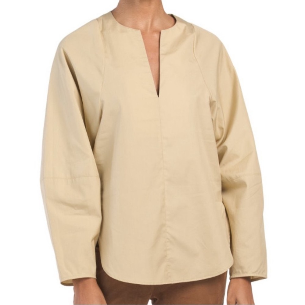Vince cotton poplin split neck popover blouse
